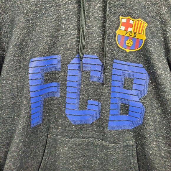 FCB Barcelona Sweatshirt Soccer Long Sleeve Hoodie Lined Mens Size M Medium Grey - Picture 3 of 11